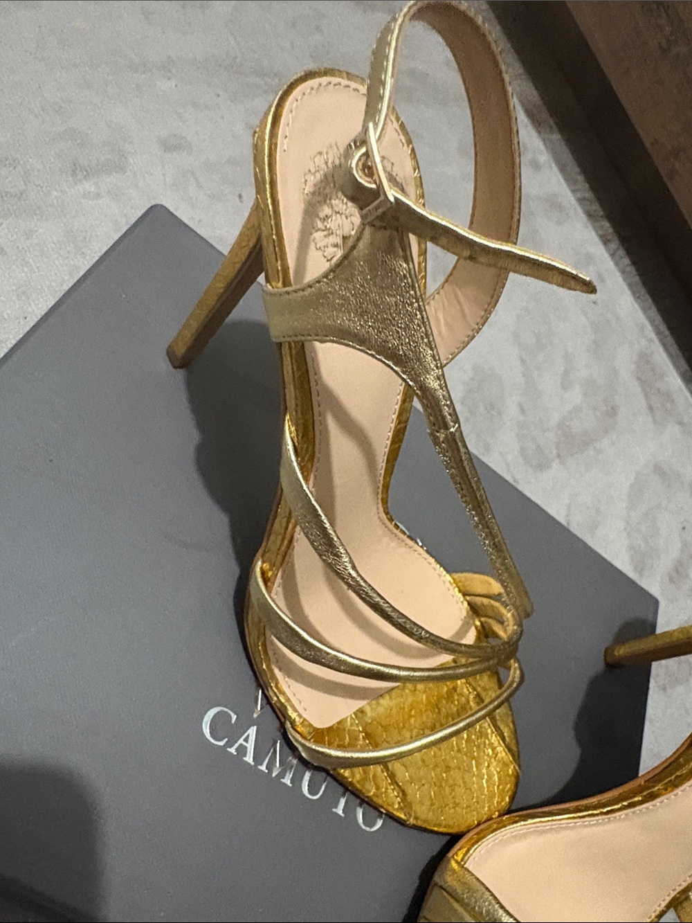 Vince Camuto Metallic Gold Strappy Slingback Heels - Picture 3 of 5